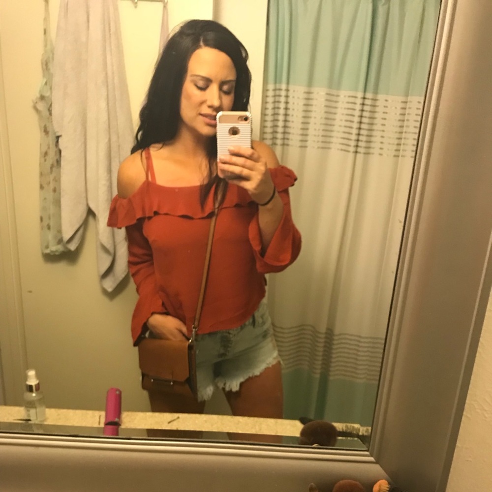 Burnt Orange Cold Shoulder Top